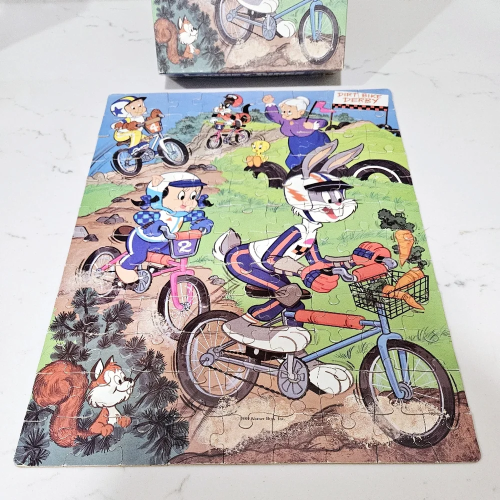 Vintage 1984 Looney Tunes Dirt Bike Derby 100 Piece Puzzle Golden Complete